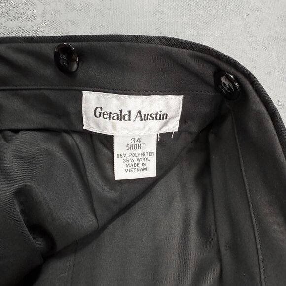 Vintage 90s Gerald Austin Black Wool Tuxedo Pants w/ Satin Side Stripe 34 Short - Picture 4 of 6